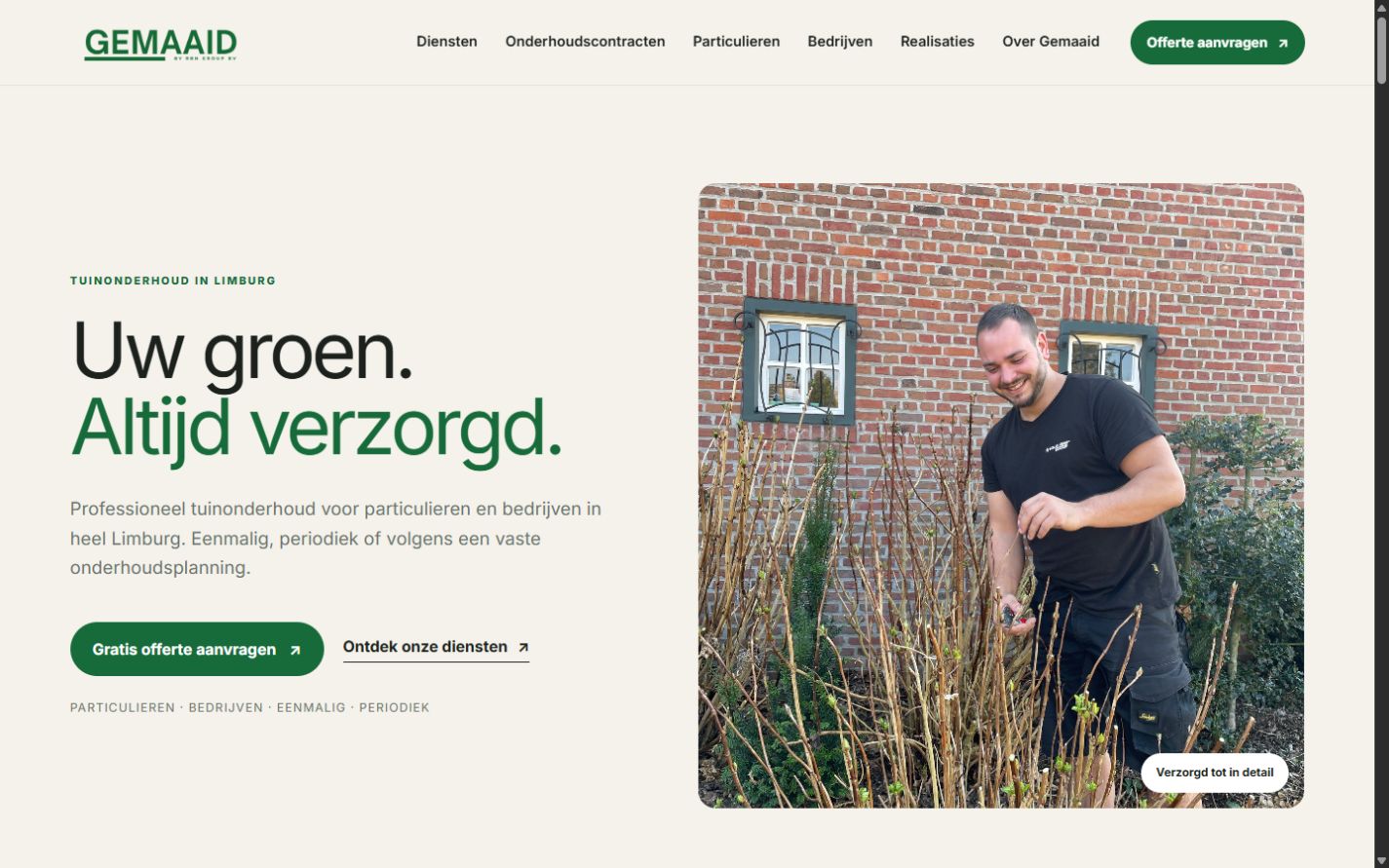Gemaaid-website op desktop
