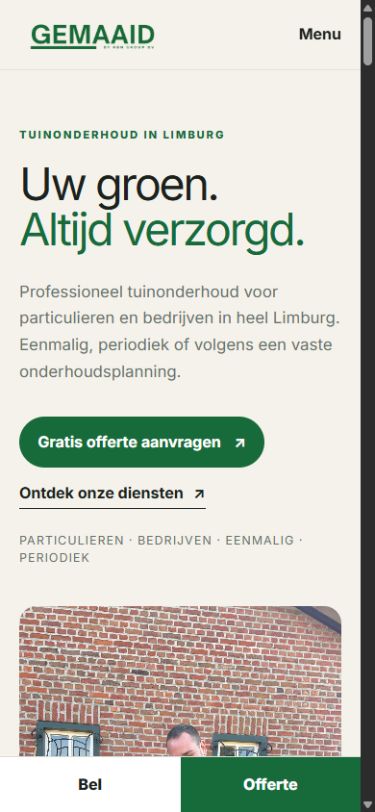 Gemaaid-website op mobiel